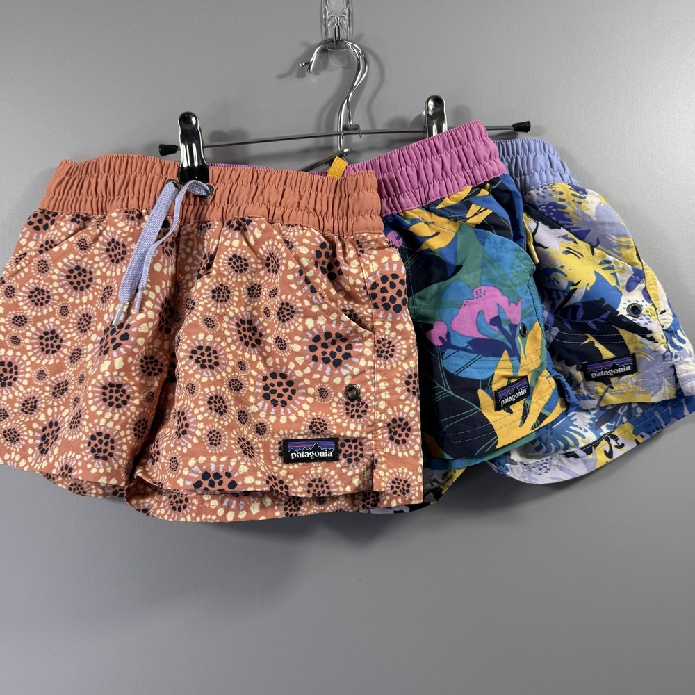 Patagonia Swim Shorts Kids Small Multicolor Floral Print Elastic Waist Lot Of 3